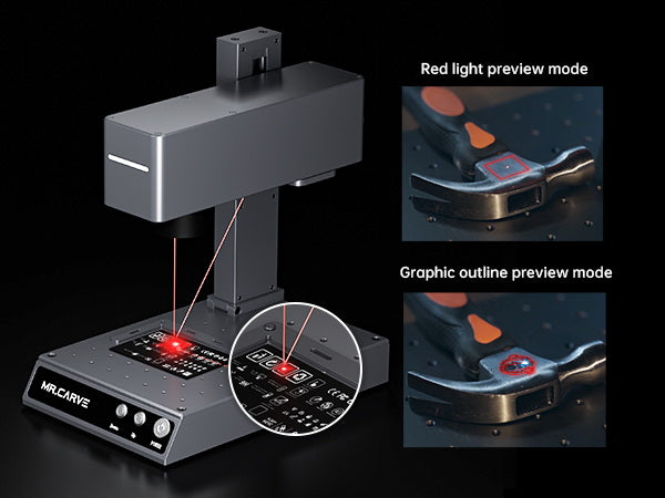 Red light preview mode
Detecting the engraved area of a graphic
Positioning engraving size and location
Graphic outline preview mode
Real-time simulation of engraved graphics
Positioning engraving size and location